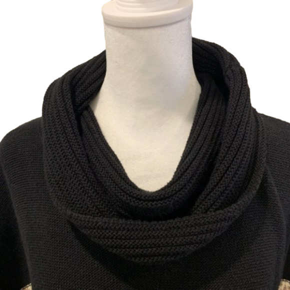 Sweater pullover shawl, cowl neck line, Red & Blue tight weave, open arm Med/ Lg - Picture 3 of 6